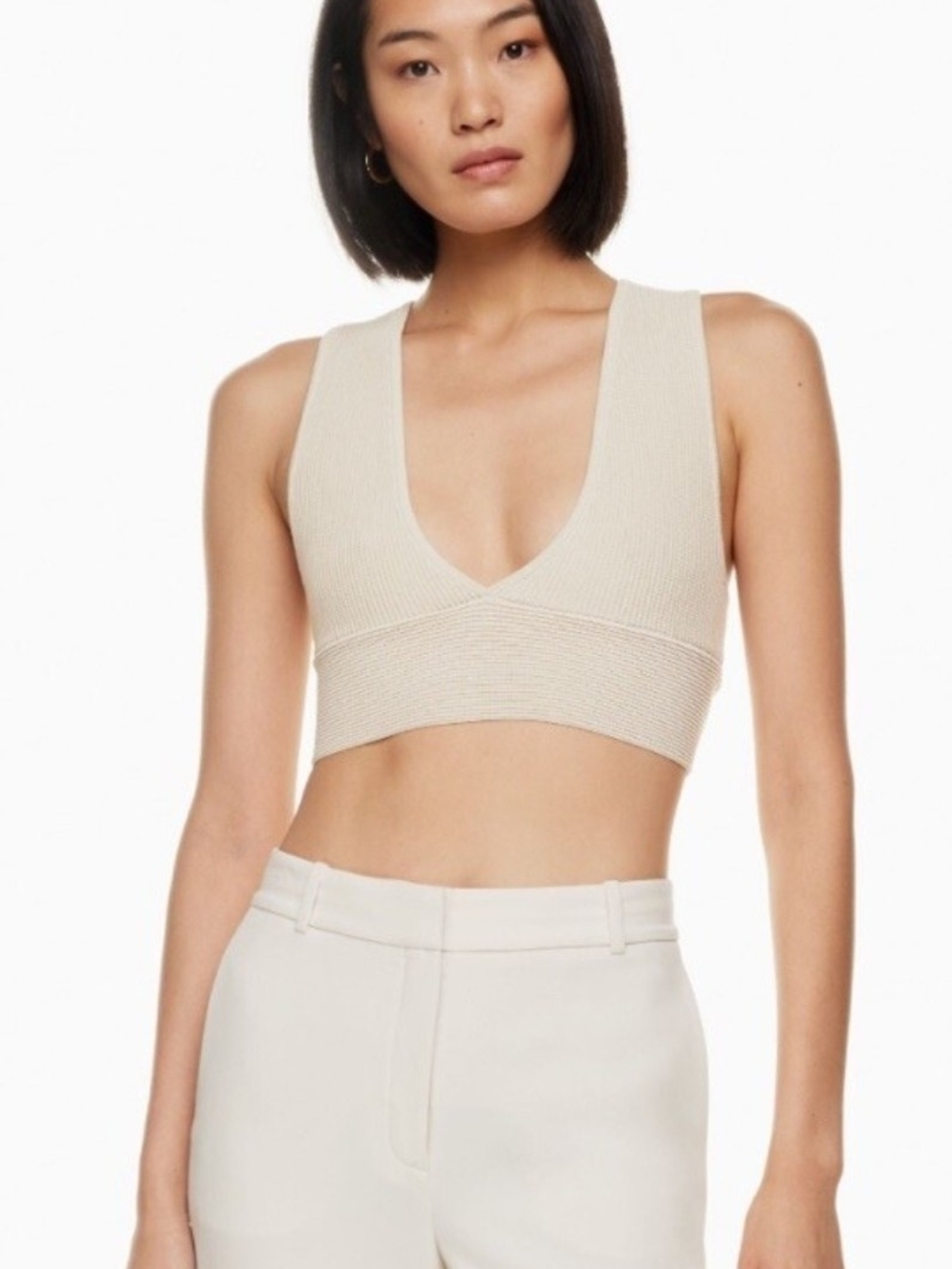 Babaton (Aritzia) Ribbed V-Neck Crop Top in Cream